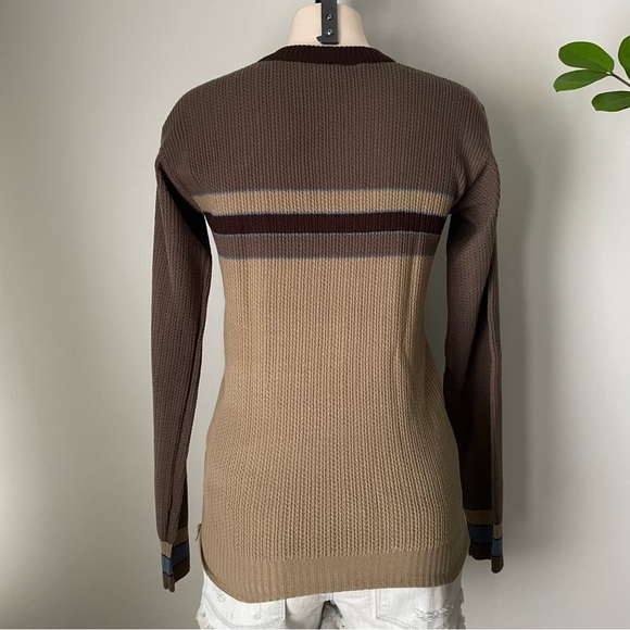 Vintage Kennington California Academia Vneck Knit Sweater Brown Tan Size Small - Picture 3 of 9